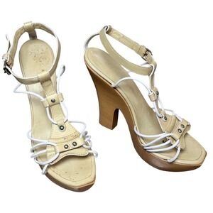 Vicini‎ Italian Leather Wood Platform Heels EU 38